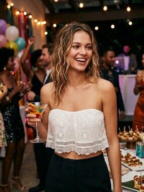 Free People White Strapless Lace Crop Top